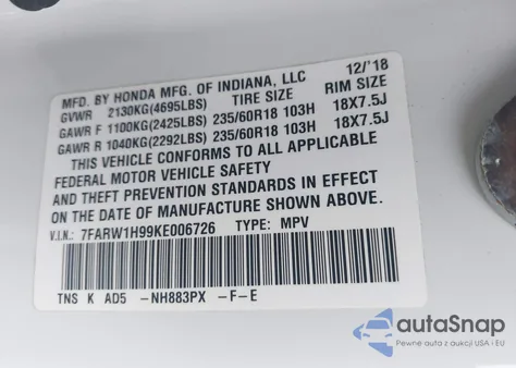 2019 Honda Cr-V Touring from USA, damaged, VIN 7FARW1H99KE006726